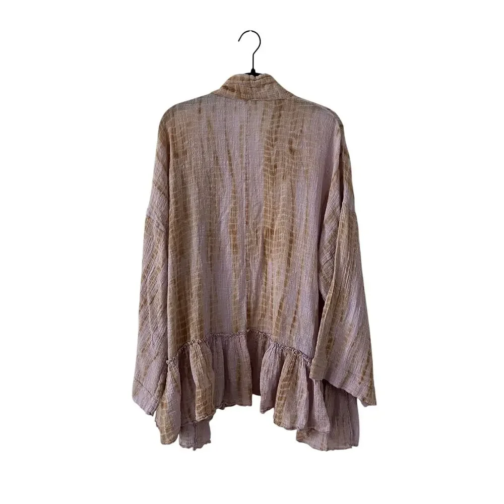 Free People FP One Oversized Gauze Ruffle Open Front Cardigan Size M/L